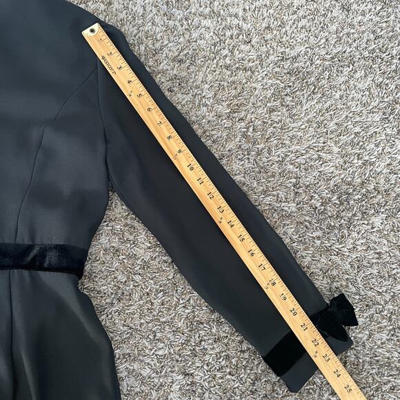 Vintage Maxi Dress Size 12 Black Solid Long Sleeve Bows Gothic Dark Academia 90s - Picture 13 of 16